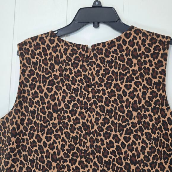 Lands' End Leopard Sheath Dress Sleeveless Stretch Knit Office Size 16 - Picture 7 of 9